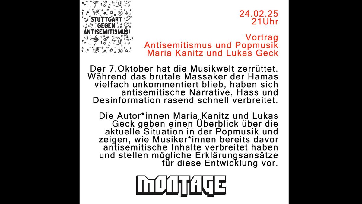 Antisemitismus und Popmusik \u2013 Maria Kanitz und Lukas Geck zu Gast in der Montage