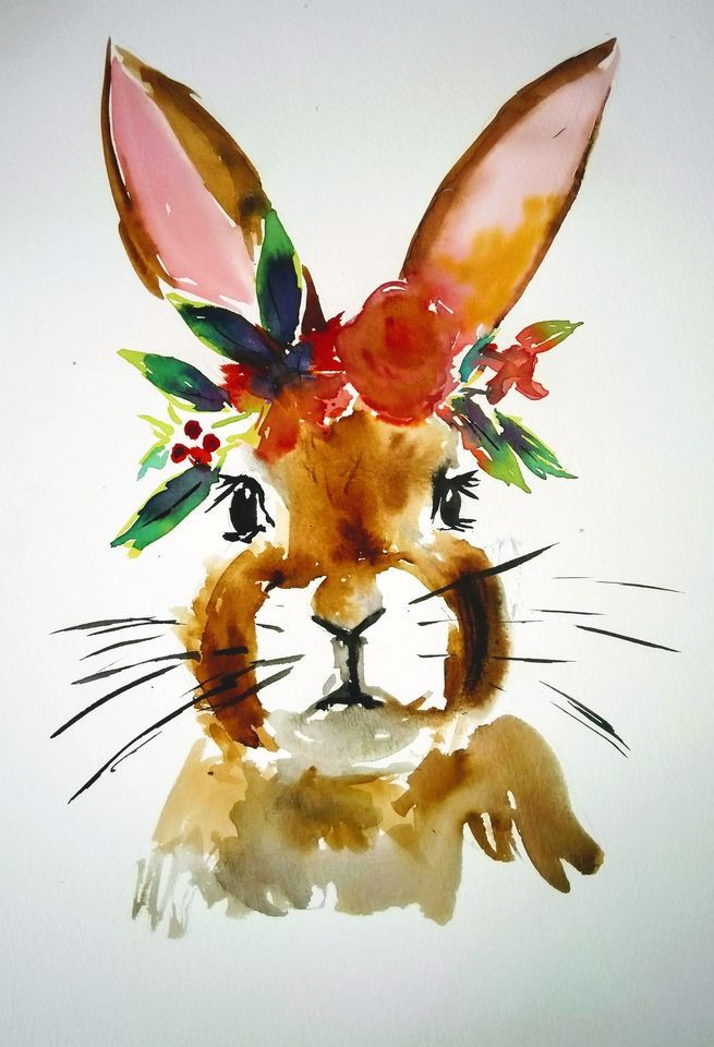 Auckland Watercolour and Wine Night - Floral Bunny
