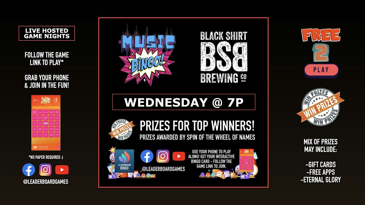 Music BINGO  Game Night | Black Shirt Brewing Co - Denver CO - WED 7p