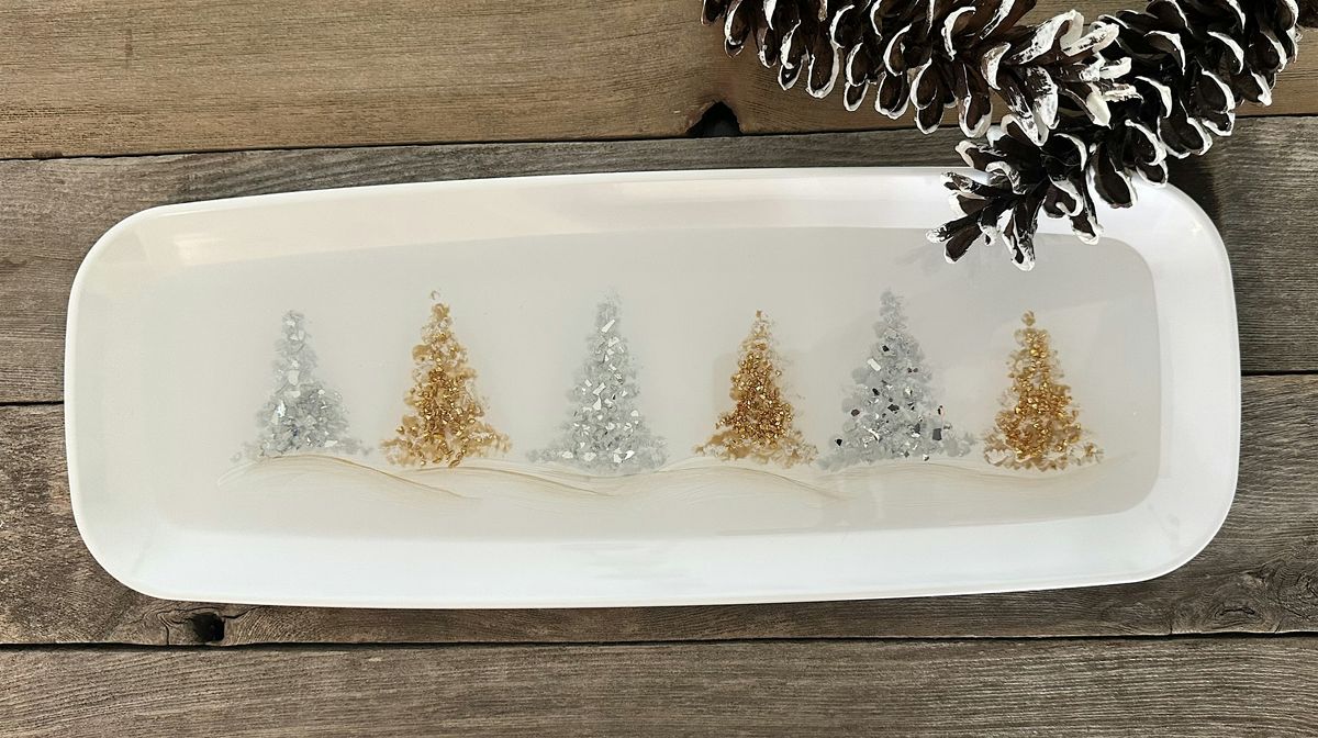 Crushed Glass Christmas Trees Charcuterie Tray Paint & Sip Art Class Akron