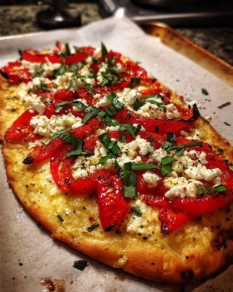 Roasted Red Pepper, Feta & Basil Flatbread Cooking Class at Cooks & Books