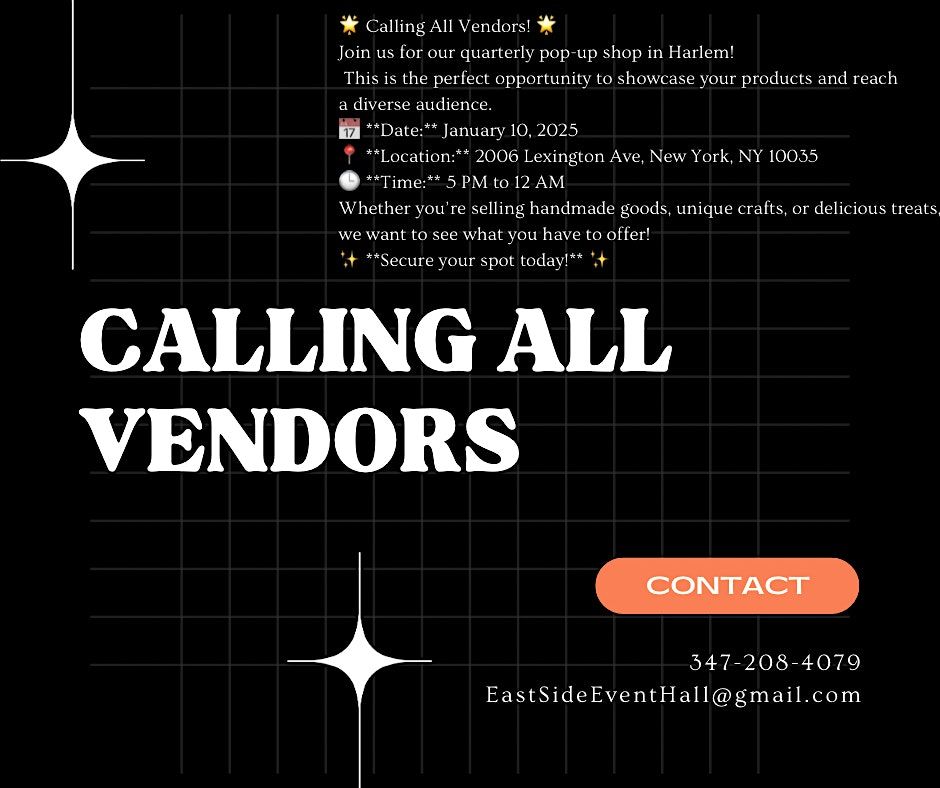 EastSideEventHall Calling Out all Vendors for our Quarterly POP-UP SHOP