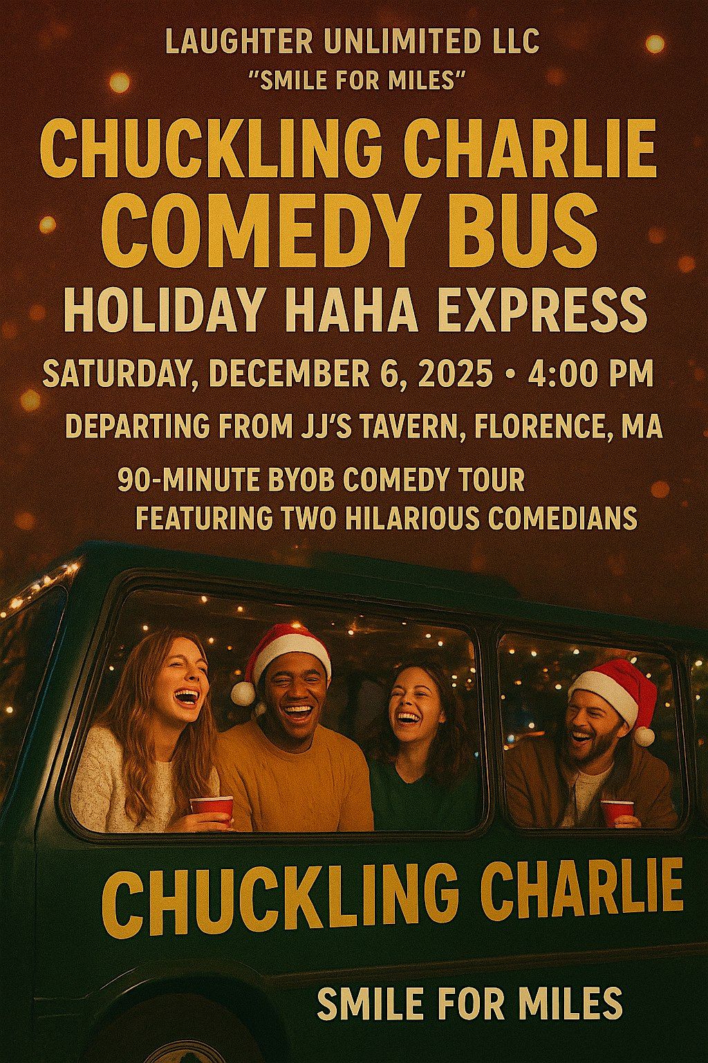 Chuckling Charlie Comedy Bus \u2014 Holiday HaHa Express