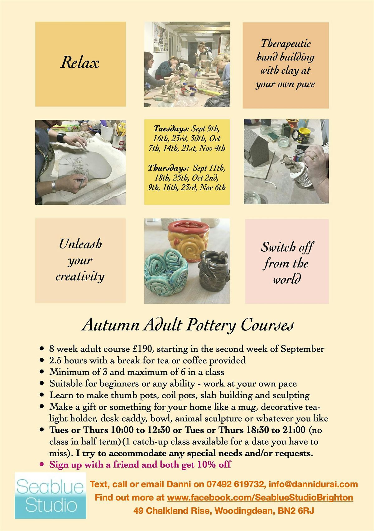 8 week Handbuilding Pottery course (Tues evenings)