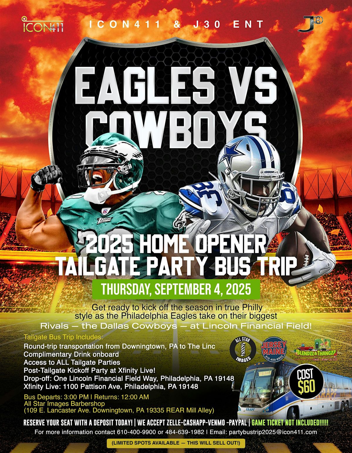 EAGLES vs. COWBOYS 2025 HOME OPENER TAILGATE PARTY BUS TRIP