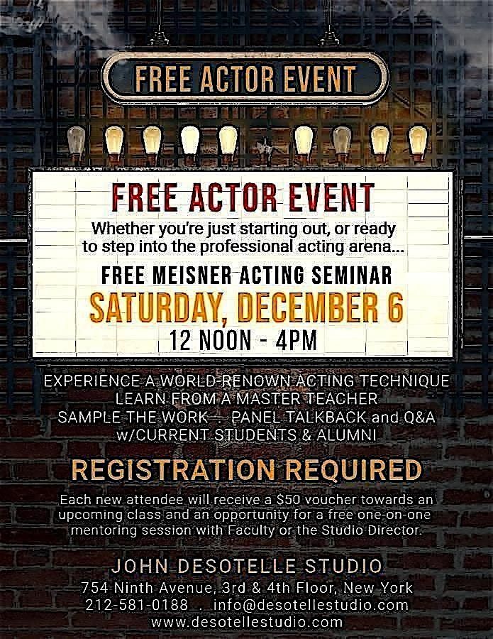 FREE ACTOR EVENT - Saturday, December 6