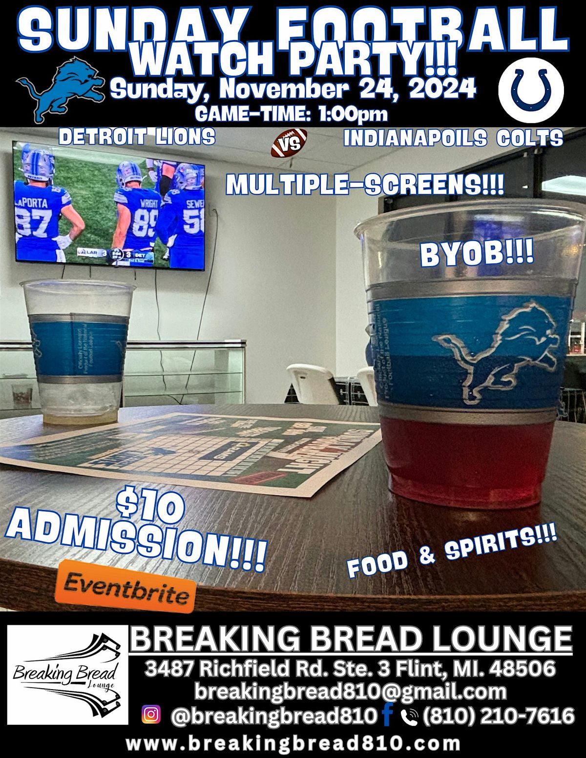 Detroit Lions vs. Indianapolis Colts (Watch-Party) Nov. 24, 2024