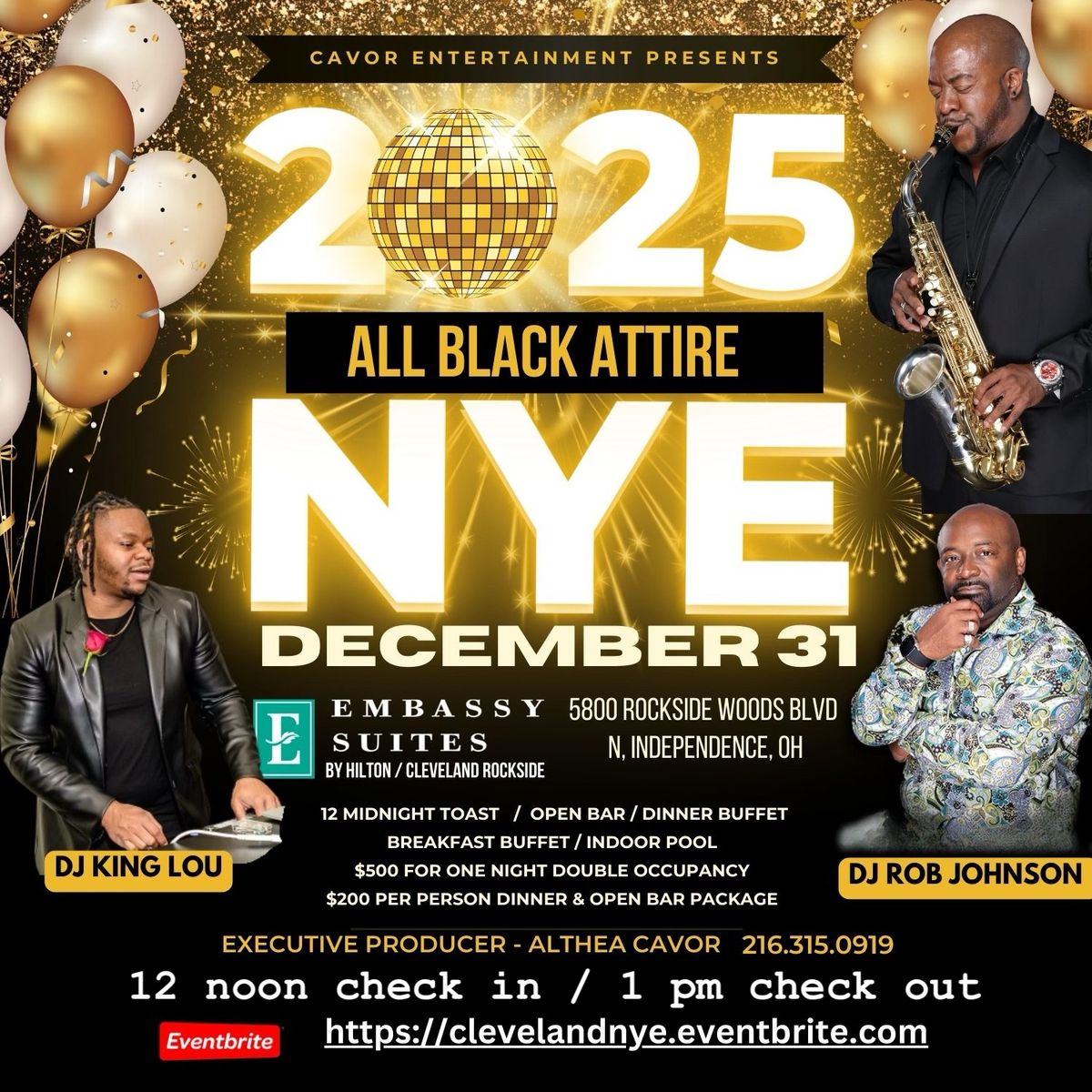 NYE 2025 Celebration at The Embassy Suites By Hilton ALL Black Attire 