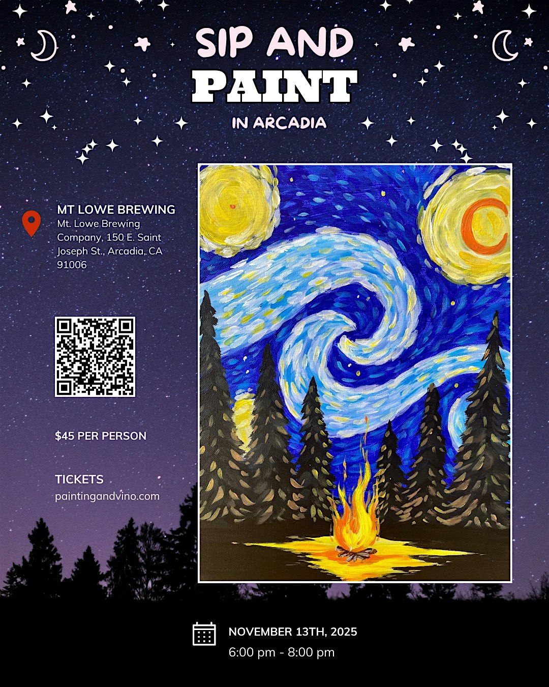 Starry Night Campfire Paint and Sip in Arcadia!
