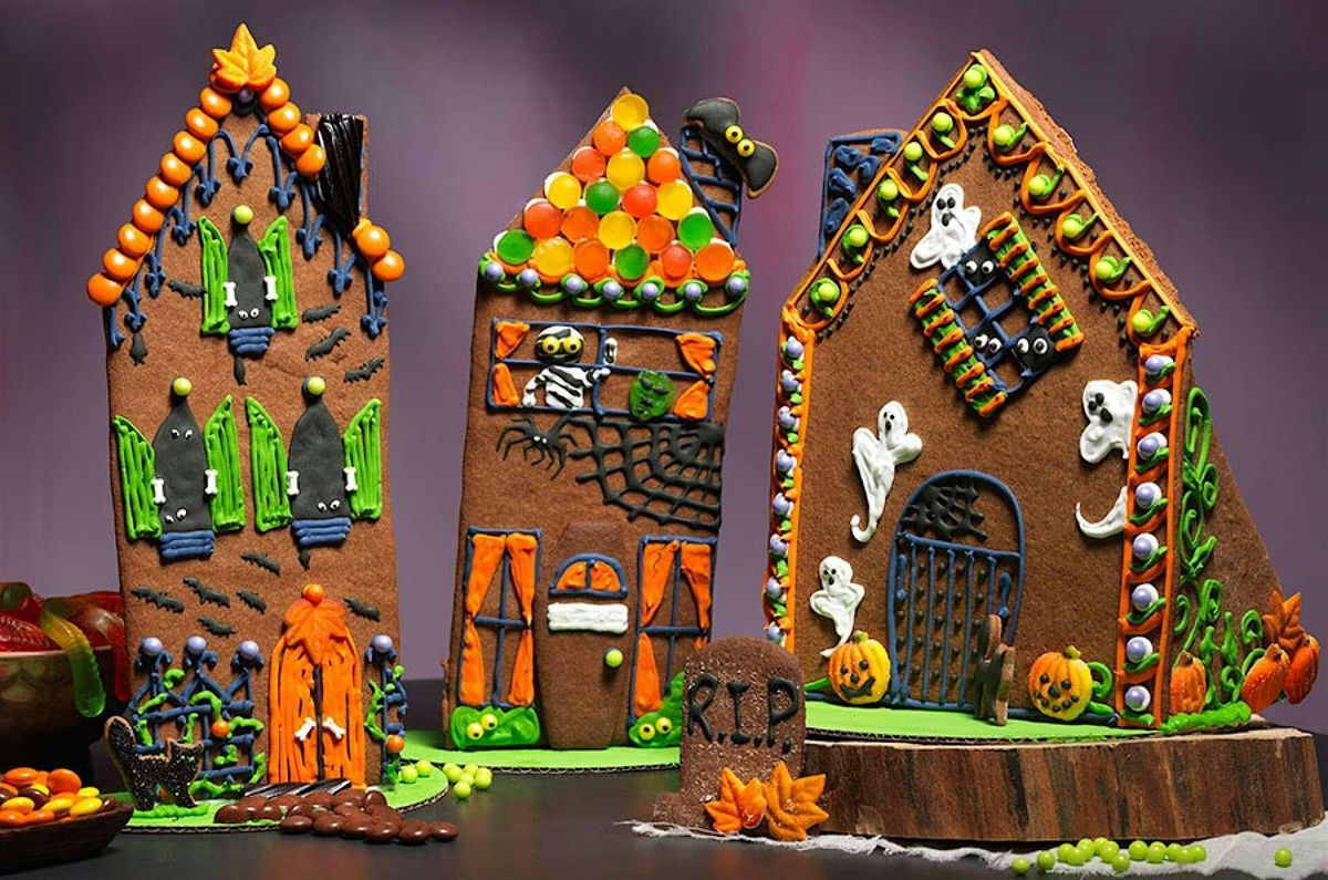 Family Halloween Haunted Gingerbread House Decorating