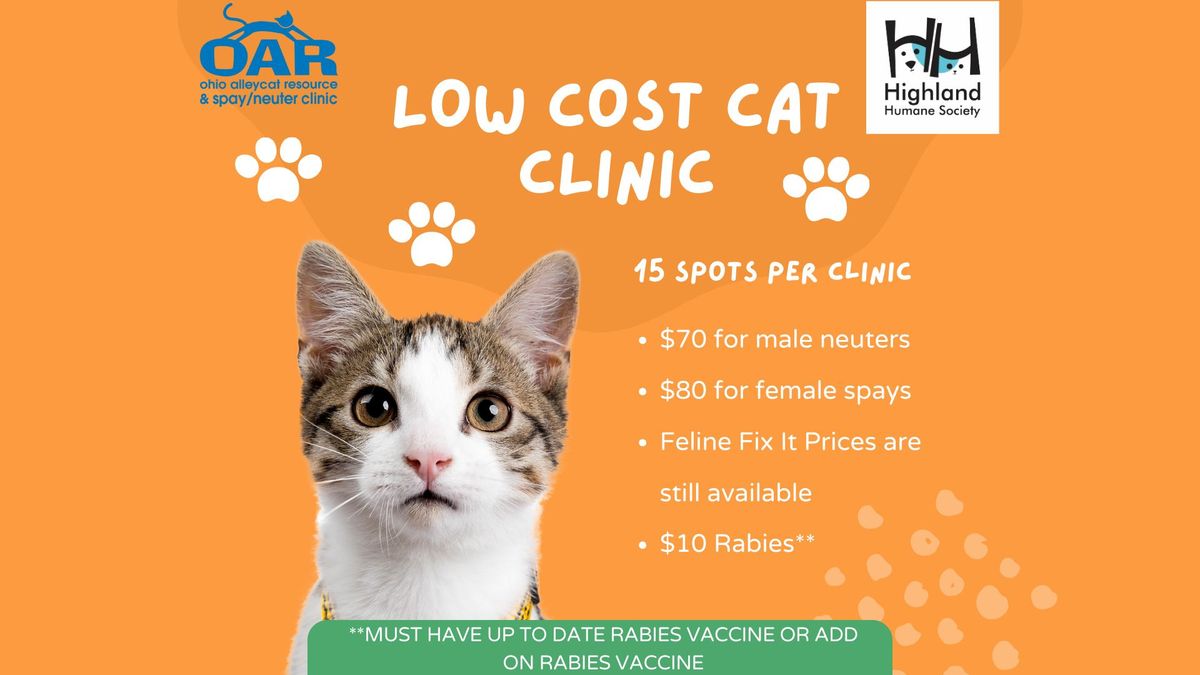 OAR - Low Cost Cat Clinic-FEMALE OR MALE CATS 