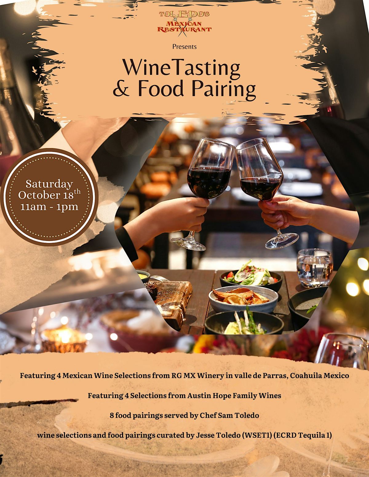 Wine Tasting and Food Pairing @ Toledo\u2019s Mexican Restaurant