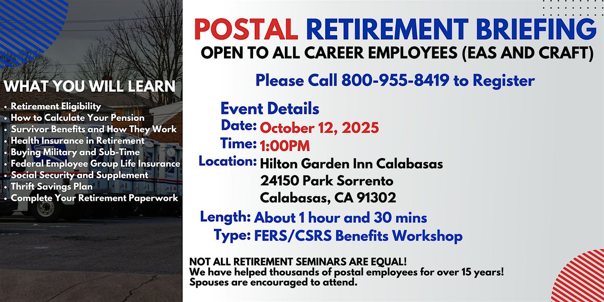 Postal Retirement Seminar Calabasas - 10\/12\/25