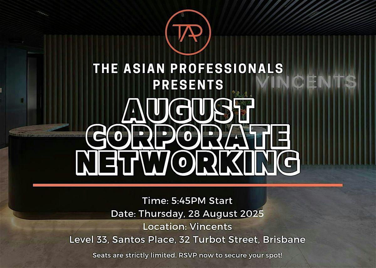 TAP Corporate Networking Event at Vincents - 28 Aug, 5.45pm