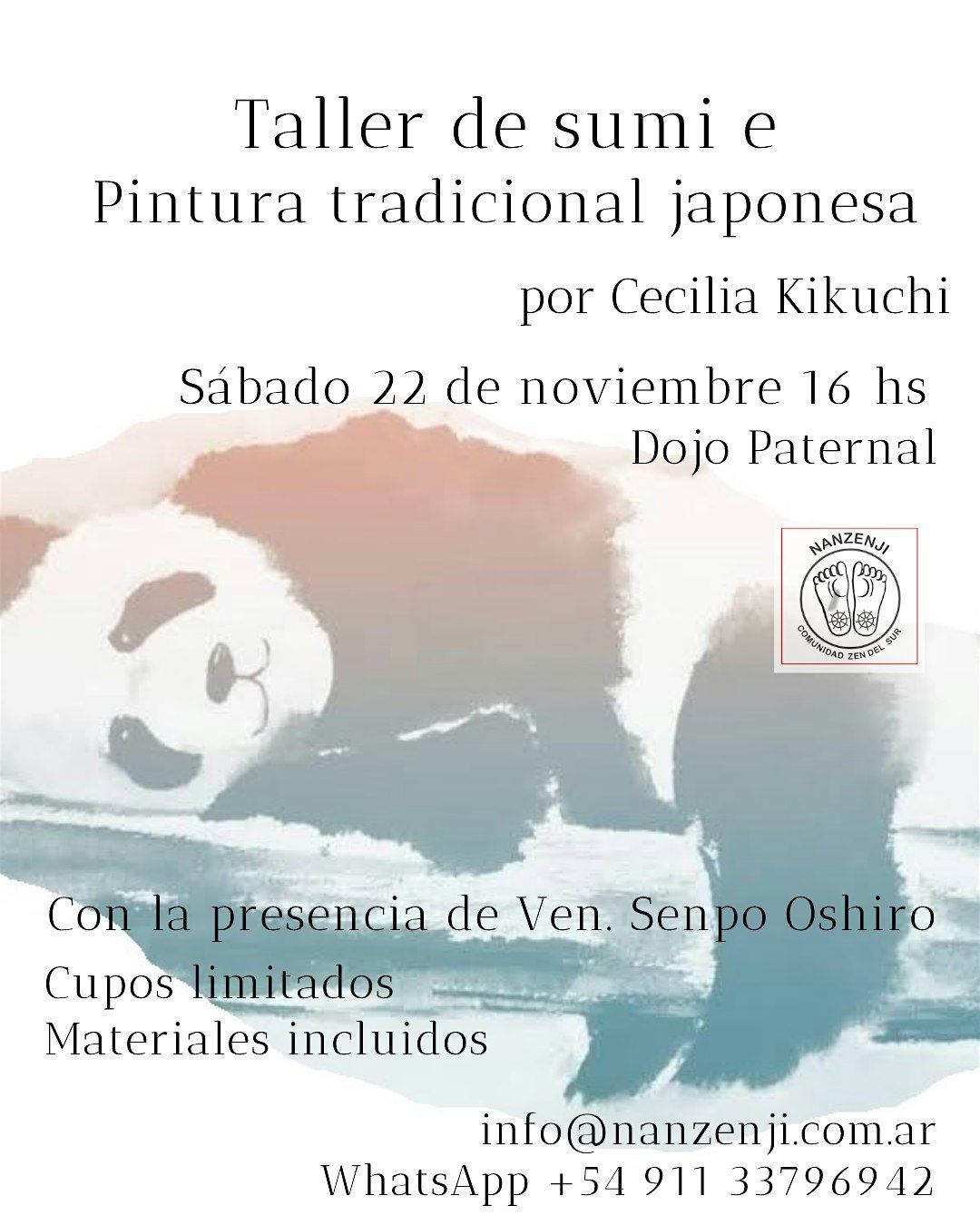Talle de Sumi-e.Pintura tradicional japonesa . S\u00e1bado 22 de NOVIEMBRE-