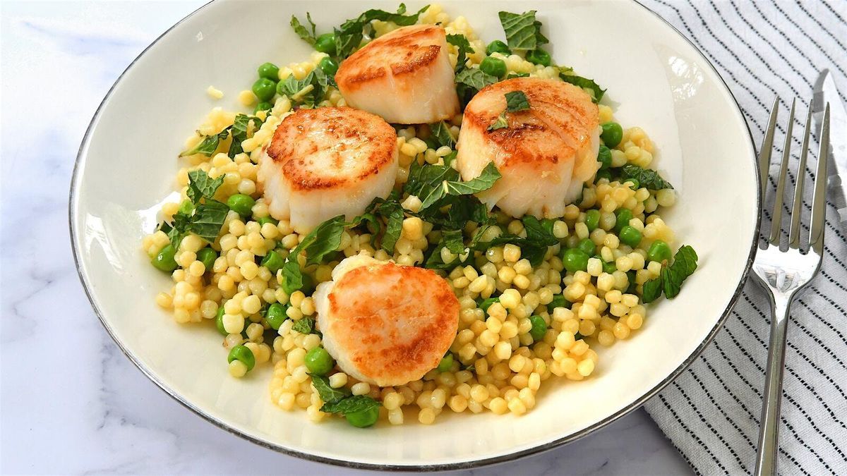 UBS In Person Cooking Class: Seared Scallops & Couscous Salad