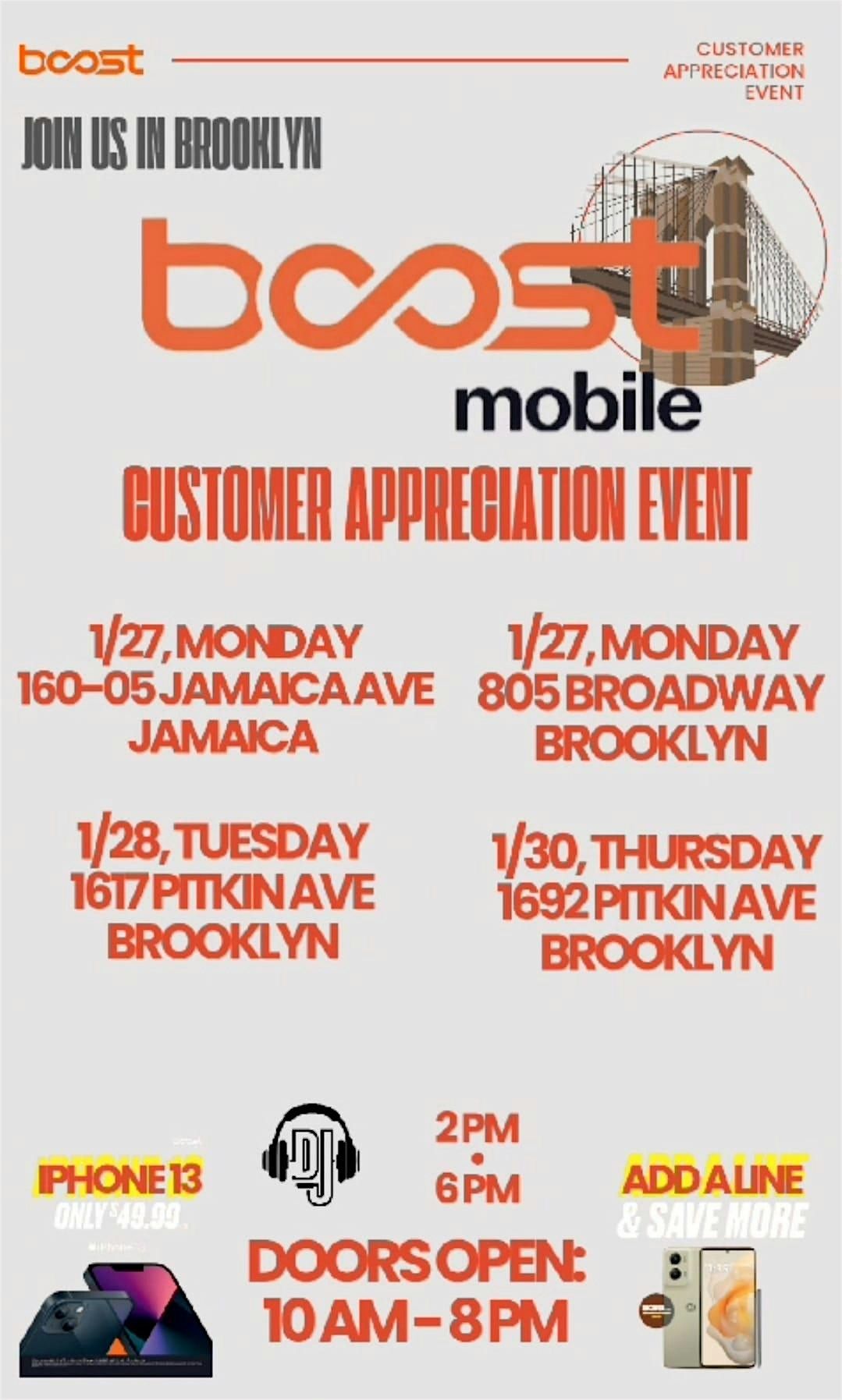 Boost mobile customer appreciation DJ event