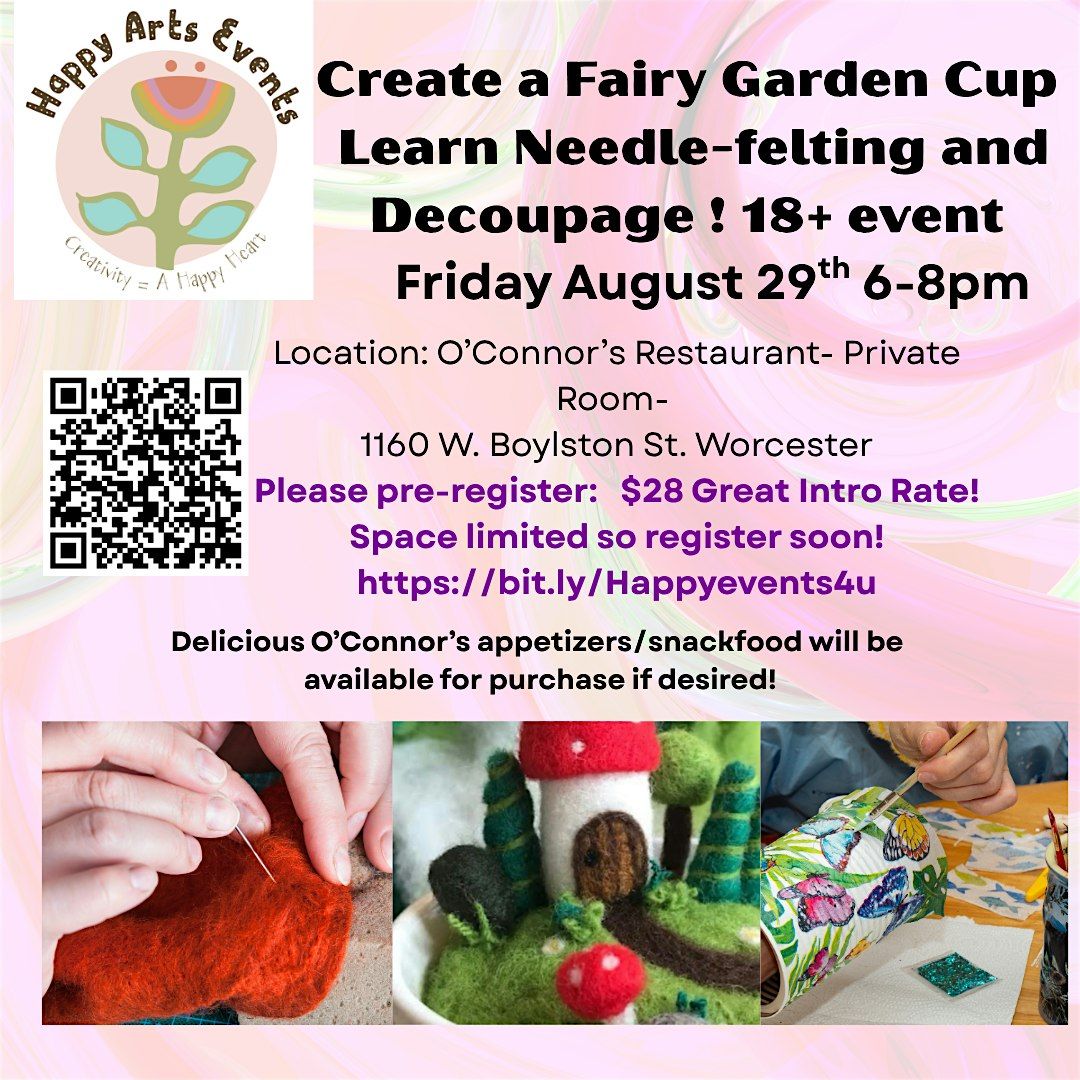 Fairy Garden Cups - with needle felting and decoupage!