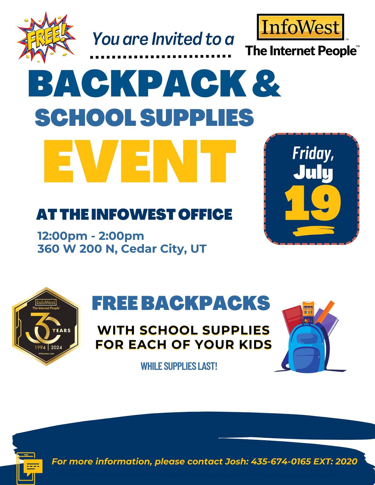 Cedar City Backpack Giveaway 