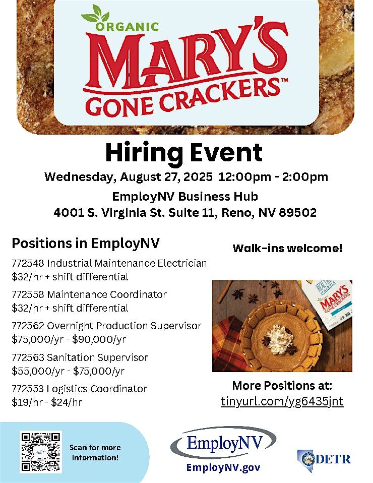 Mary's Gone Crackers Hiring Event