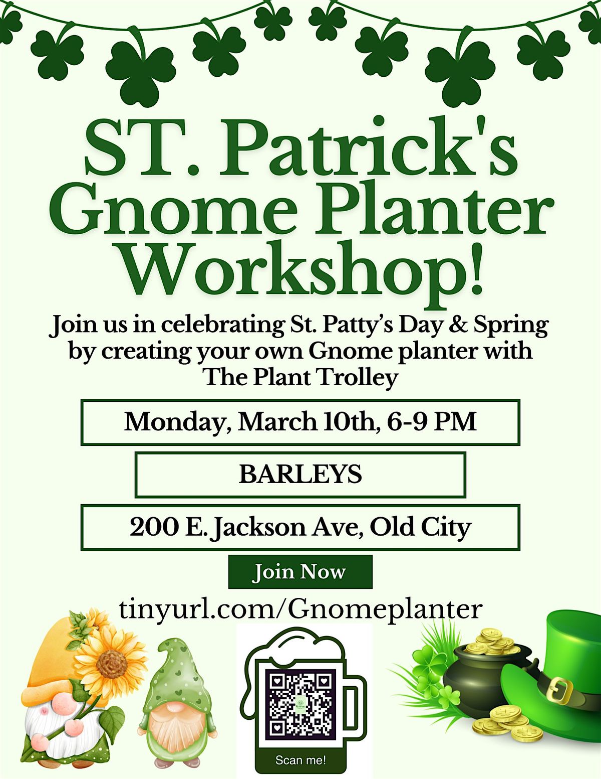 St. Patty\u2019s Day & Spring Gnome Planter Workshop by The Plant Trolley