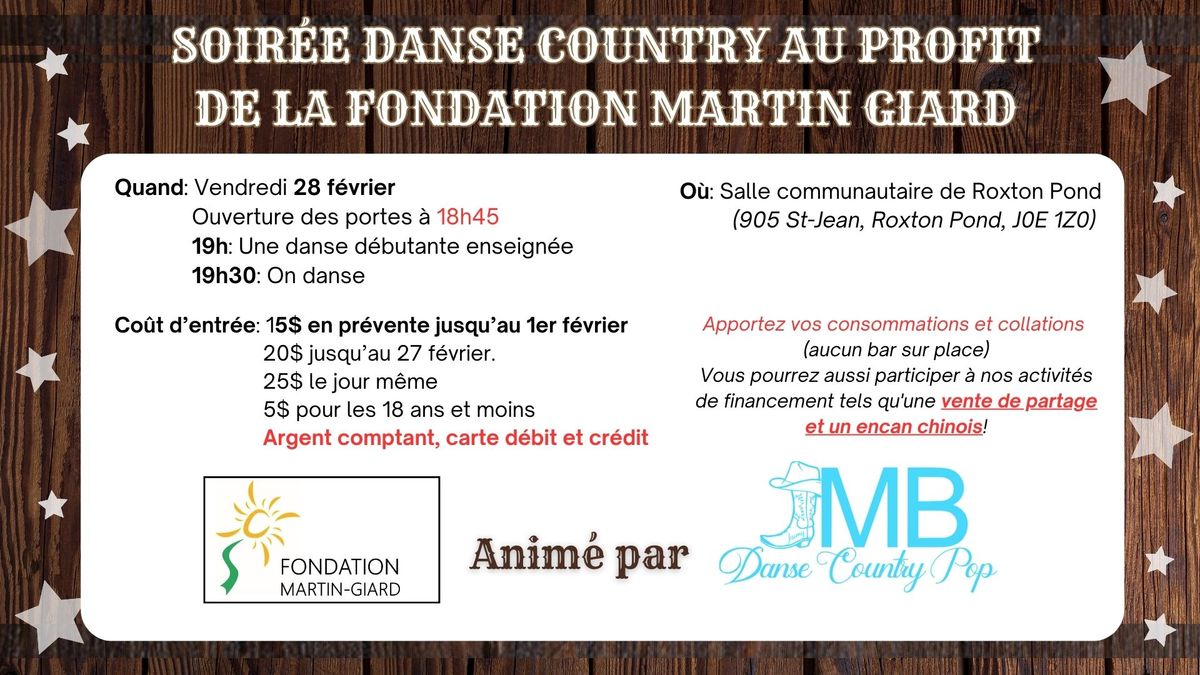 Soir\u00e9e de danse country au profit de la Fondation Martin Giard