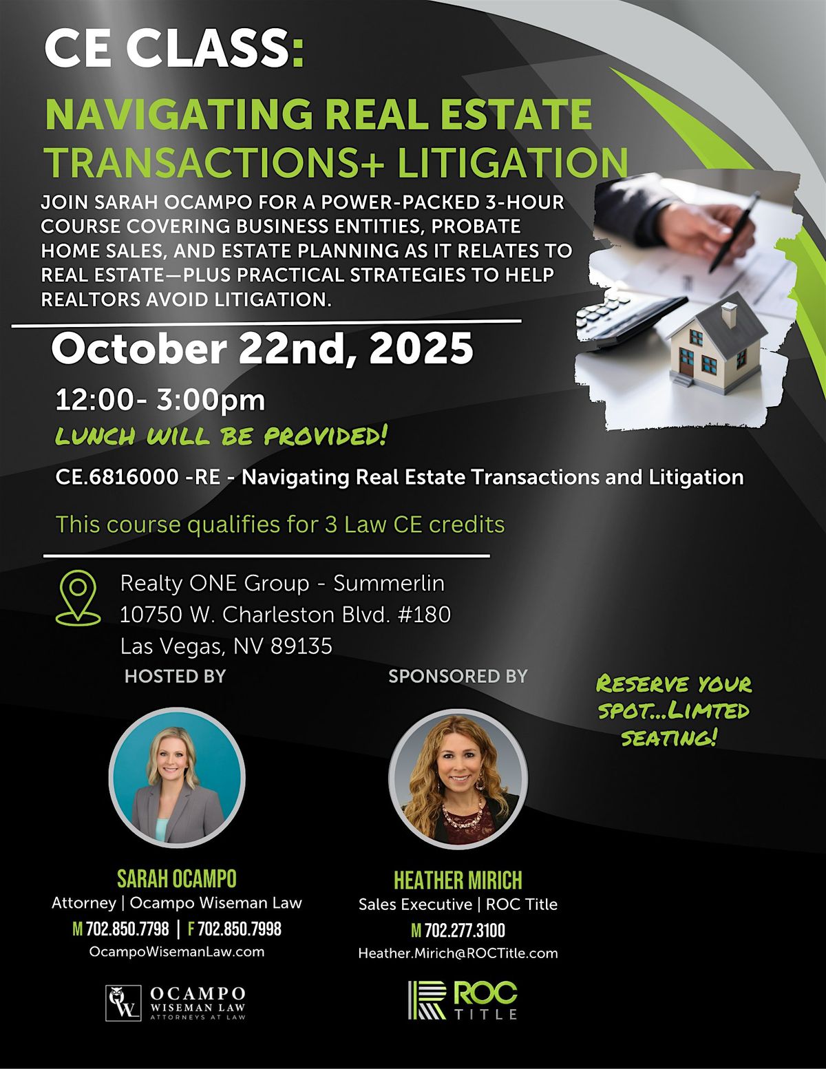 3 hour LAW CE CLASS : Navigating Real Estate Transactions & Litigation