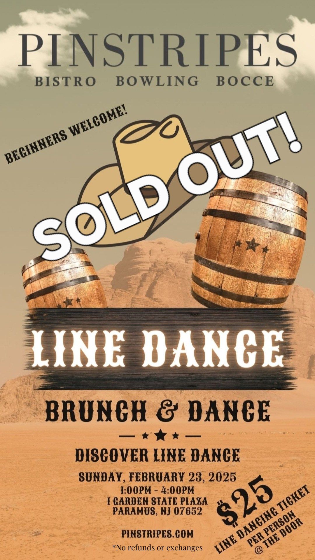 Brunch & Dance @ Pinstripes, Paramus NJ  (Brunch 11-1 PM) (Line Dancing 1-4 PM)