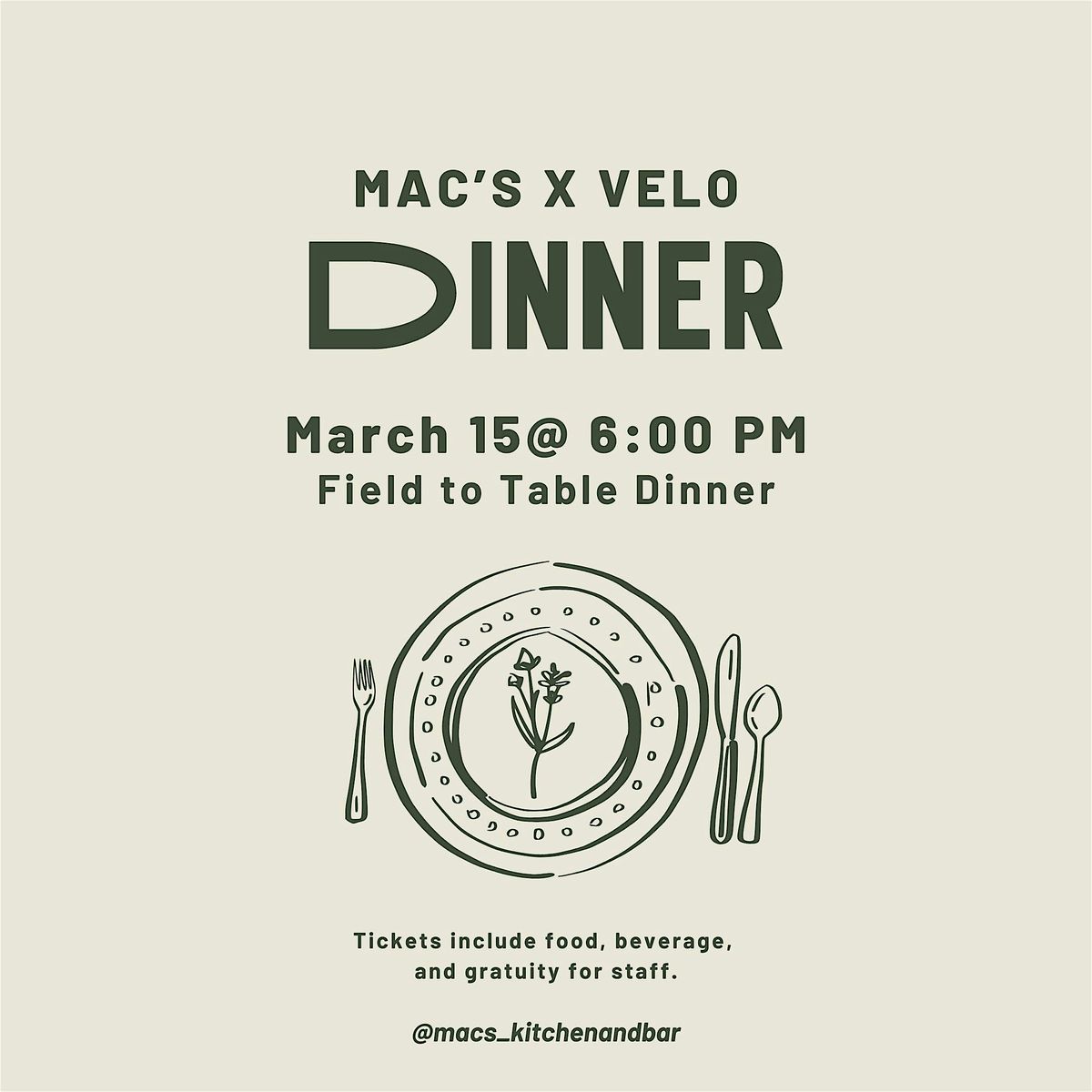 Mac's X Velo Dinner