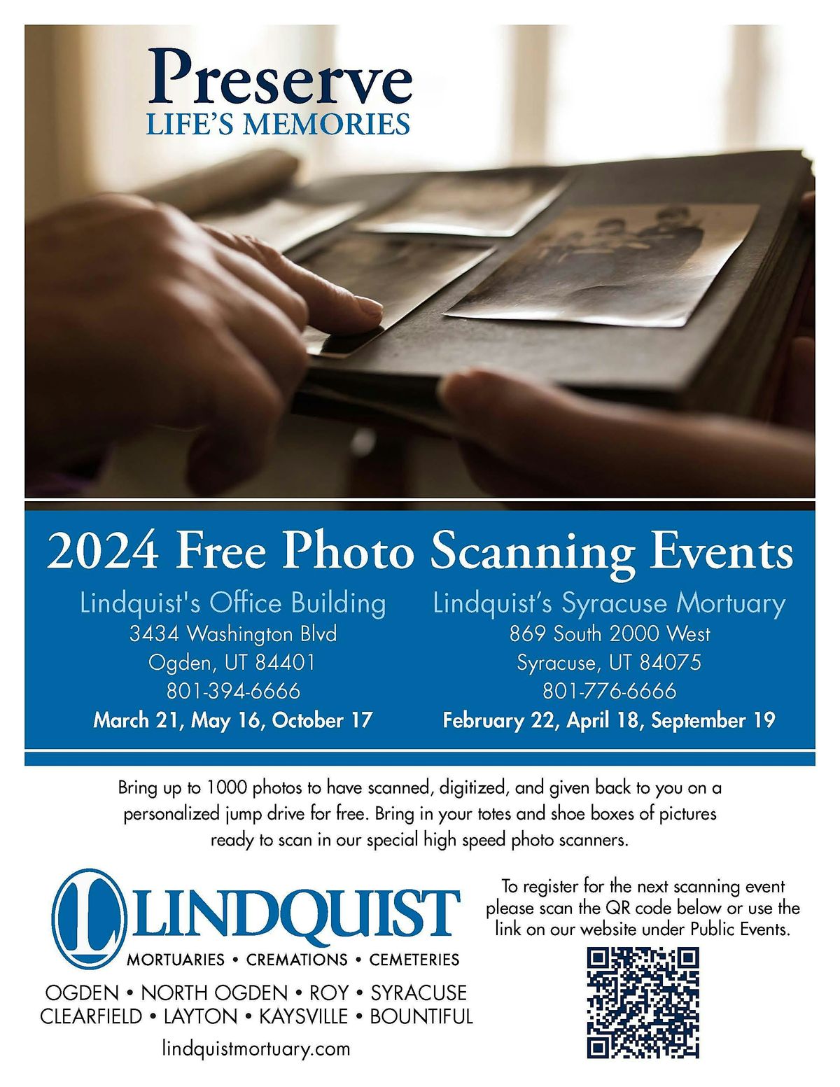 Copy of Lindquist Mortuaries, Cremations, & Cemeteries FREE Photo Scanning Event