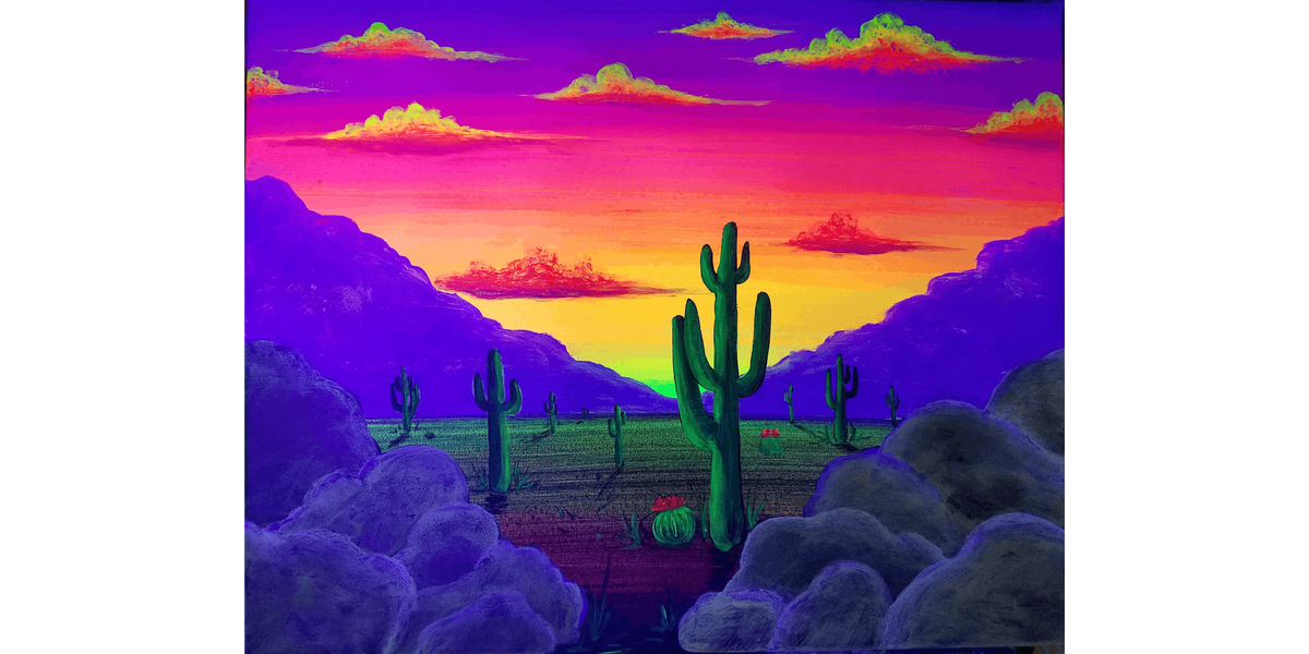 Desert Aglow at Dusk (under blacklight) - Paint and Sip in Tyler | Classpop!\u2122