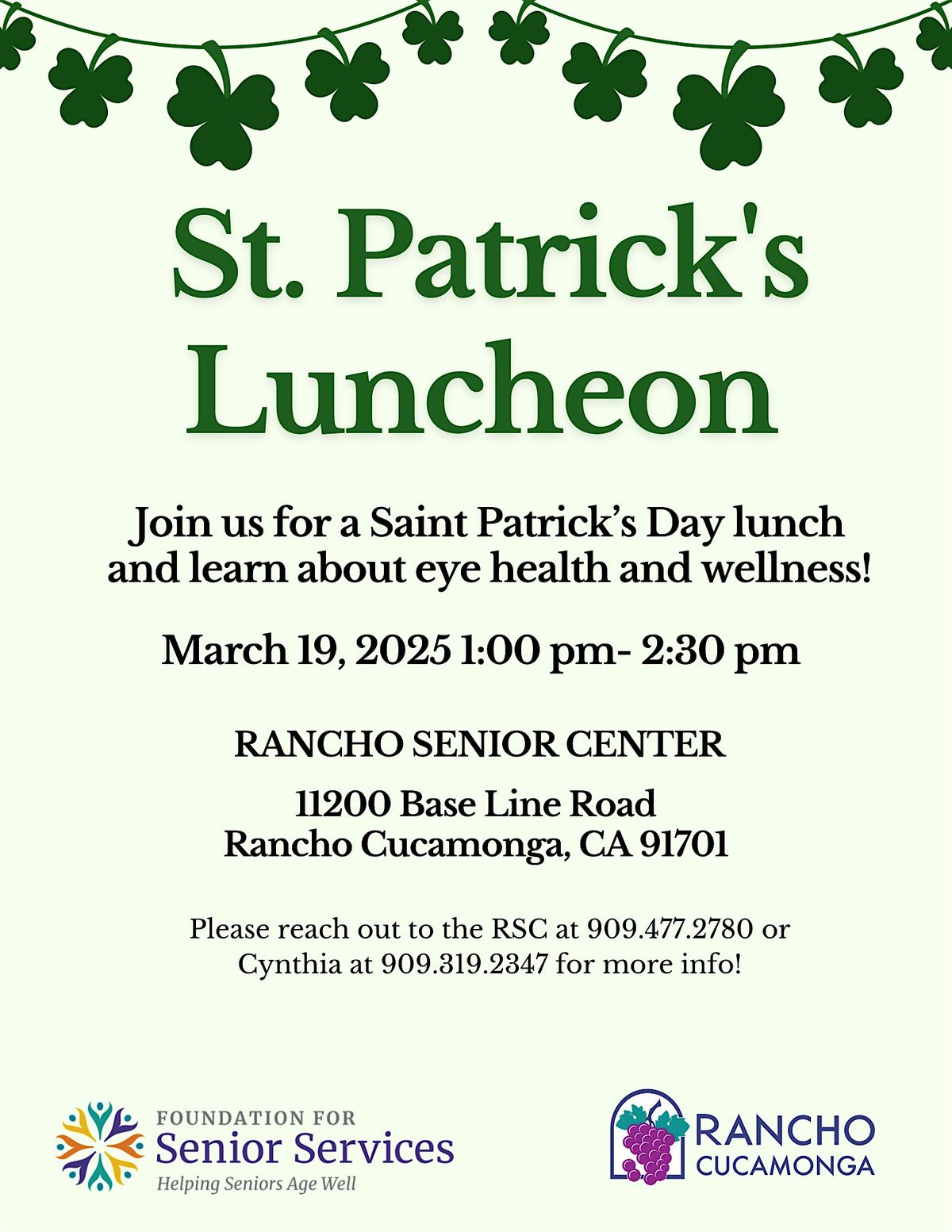 St Patrick's Day Luncheon and Eye Health & Wellness