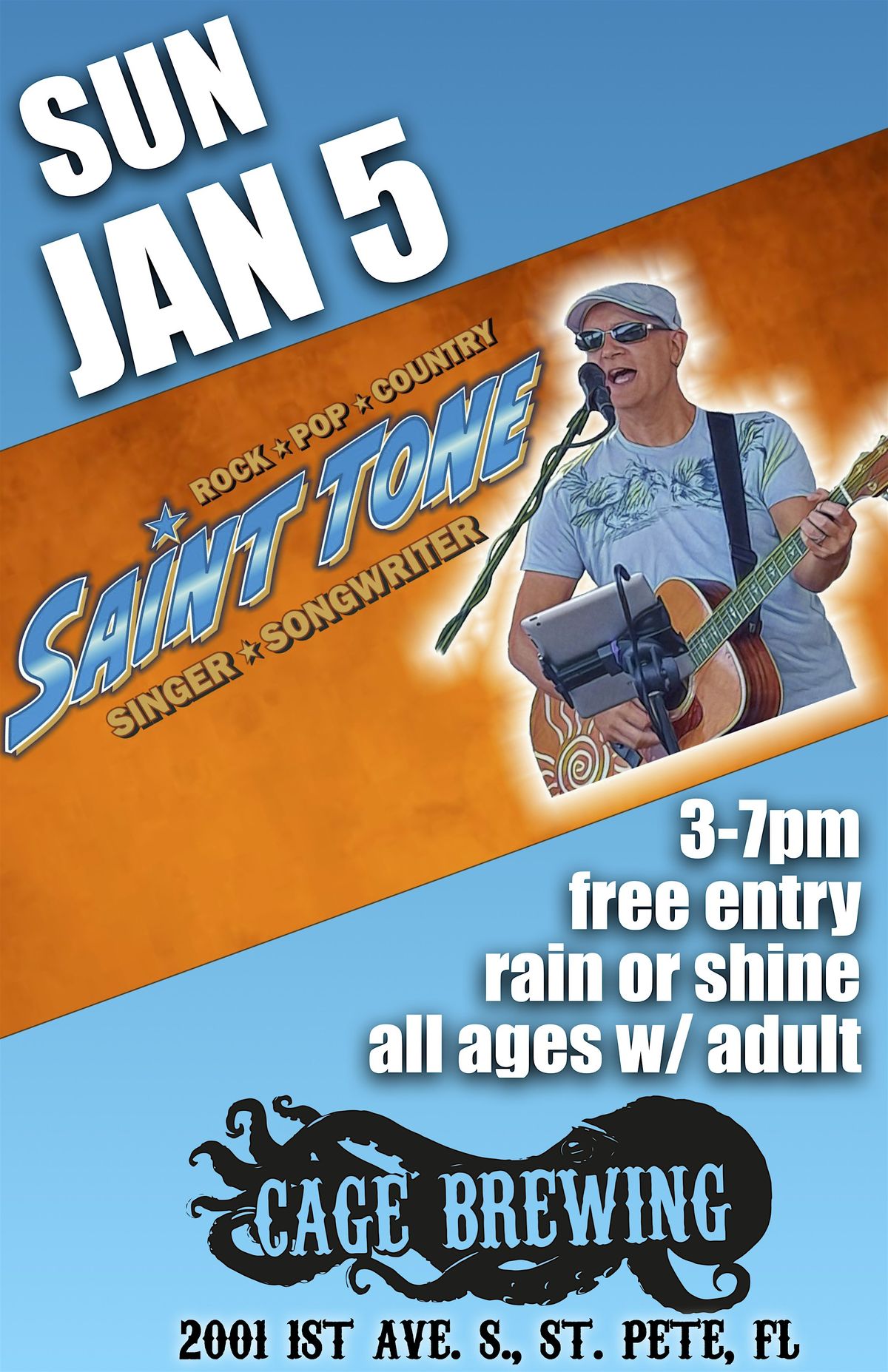 FREE ENTRY: SUNDAY FUNDAY w\/ Saint Tone | SUN JAN 5 | Cage Brewing