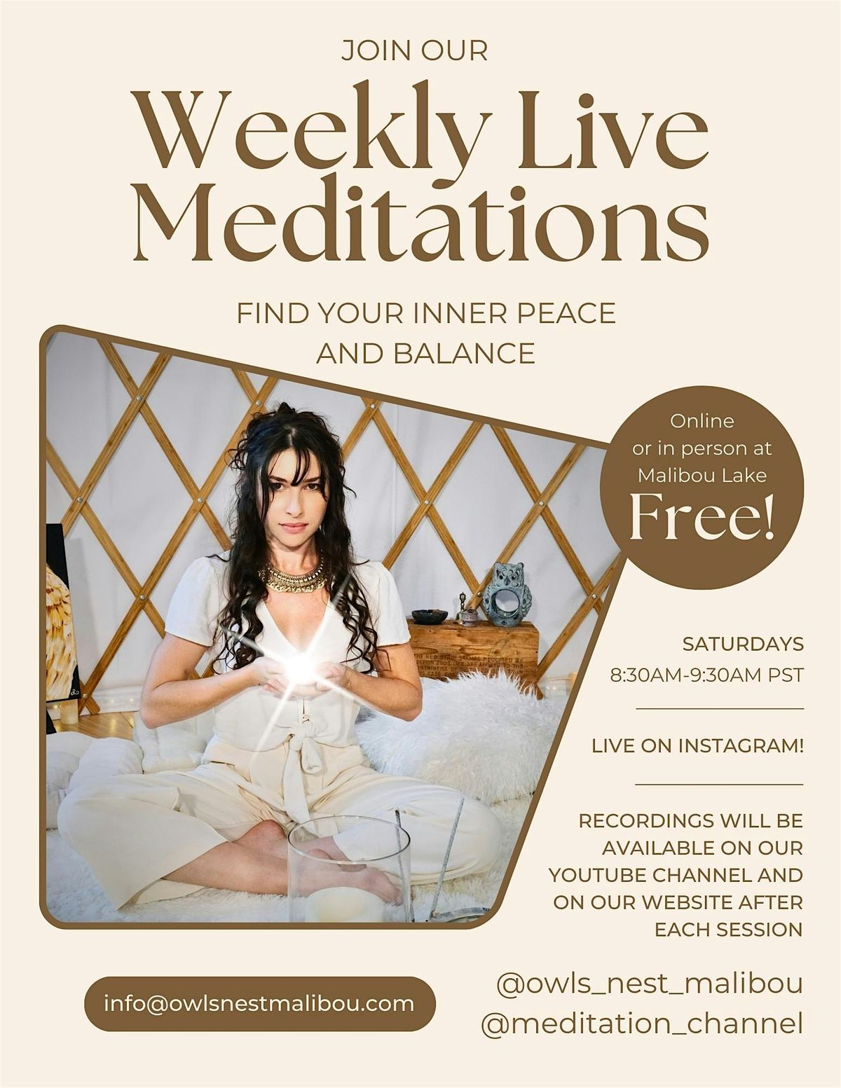 FREE Weekly Meditation Class: In Person &  LIVE on Instagram!