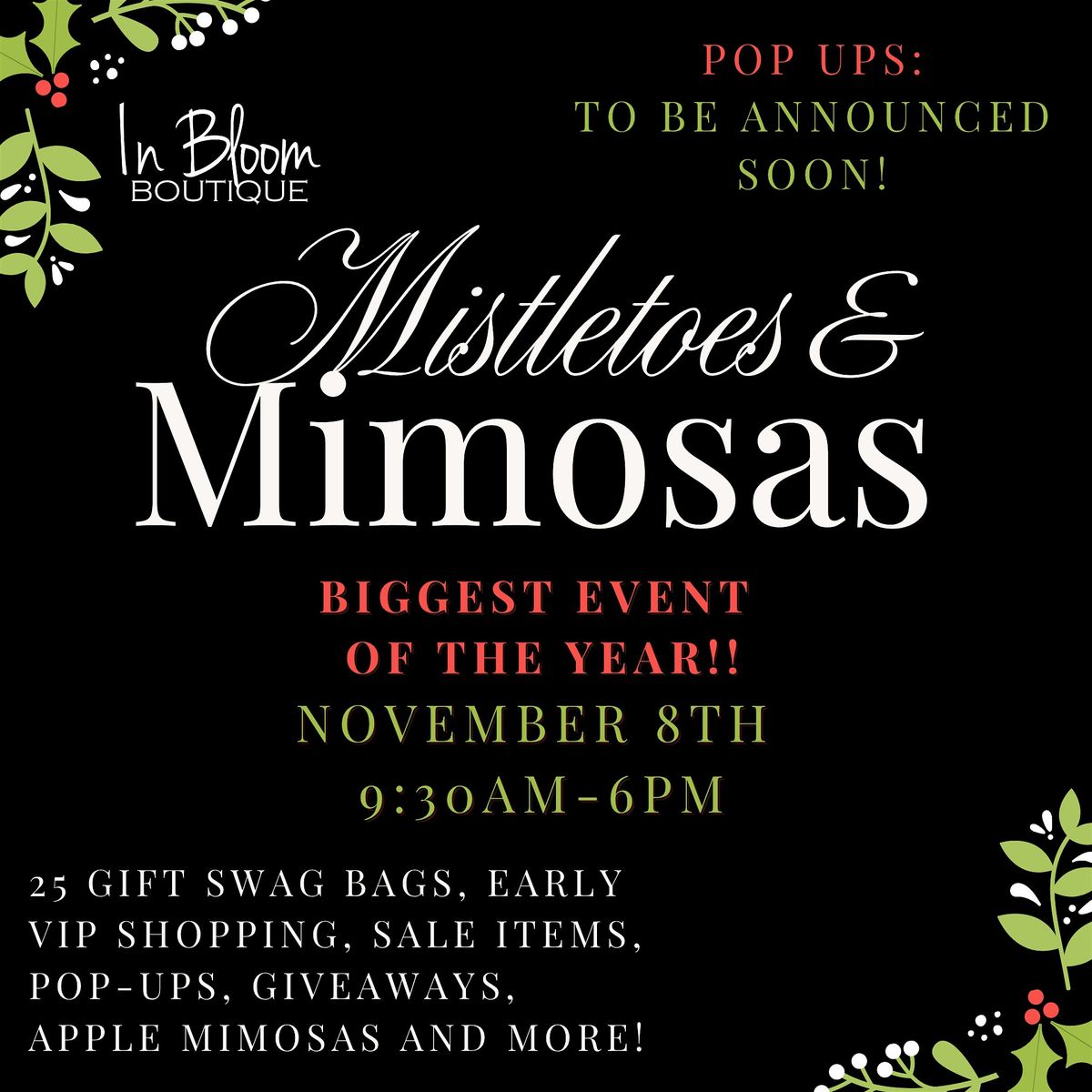 Mistletoes and Mimosas Shopping Event