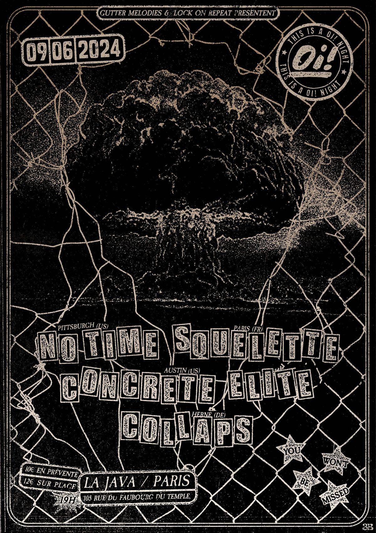 No Time (Punk) \u2022 Squelette (Oi!) \u2022 Concrete Elite (Oi!) \u2022 Collaps (Punk) \/\/ La Java - PARIS 