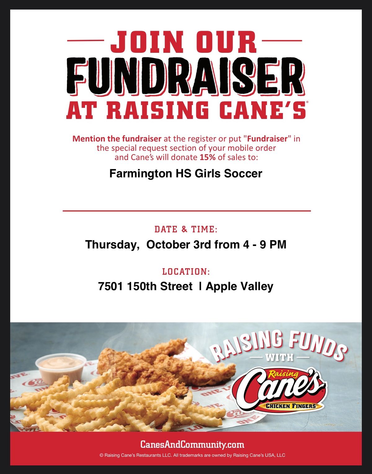 Raising Cane\u2019s Fundraiser