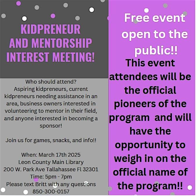 Kidpreneur and mentorship interest meeting