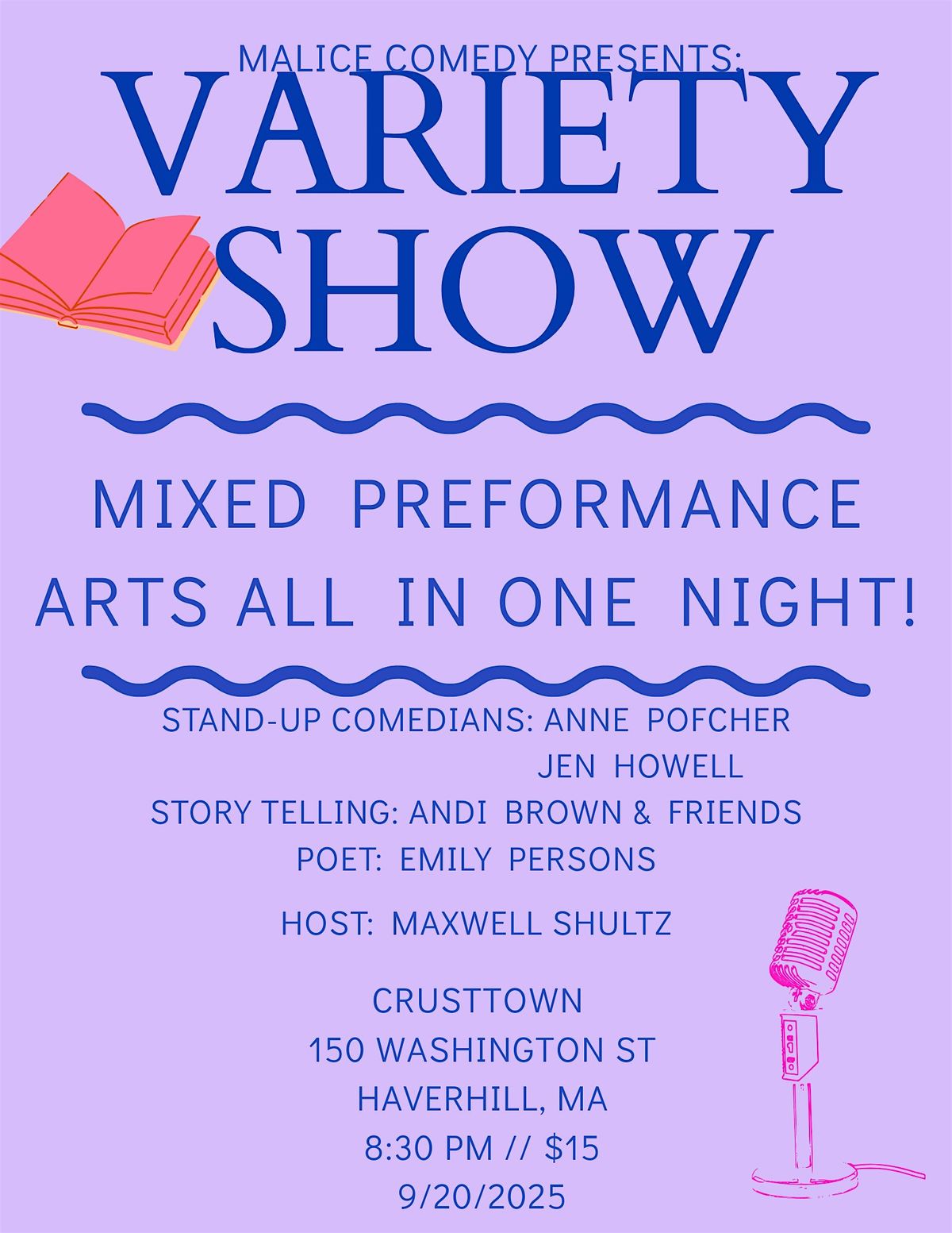 VARIETY SHOW at Crusttown (poetry, comedy, stories)