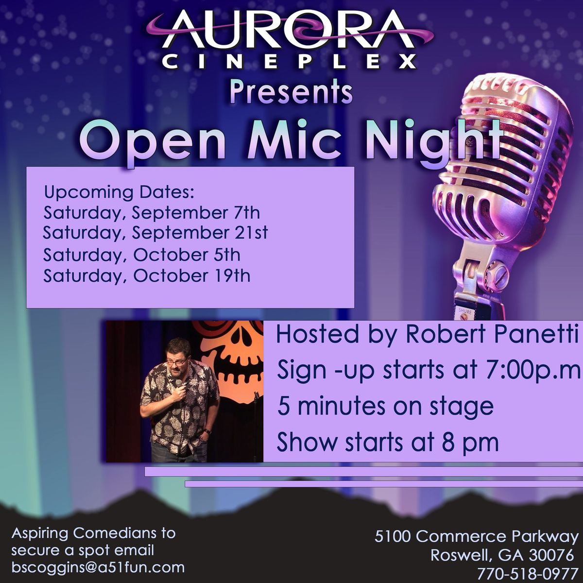 Open Mic Night--Stand-Up Comedy at Aurora Cineplex--Sat Oct 5th