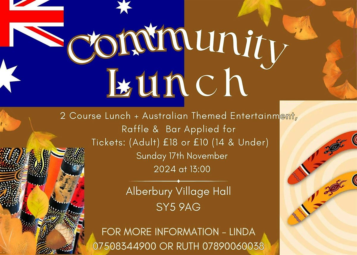 Community Lunch Nr. Shrewsbury + Australian Themed Entertainment