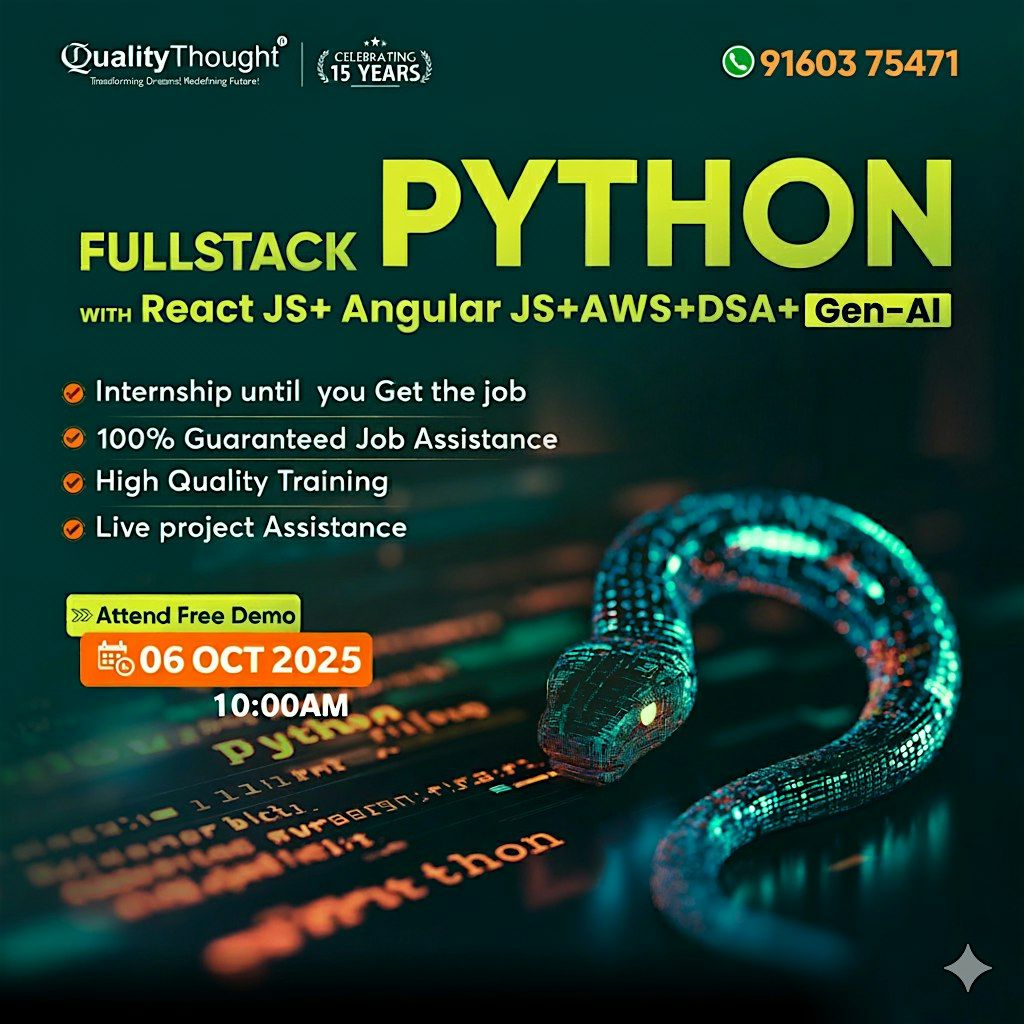 Free Demo on Full Stack Python with React JS, Angular JS, AWS, DSA & Gen-AI
