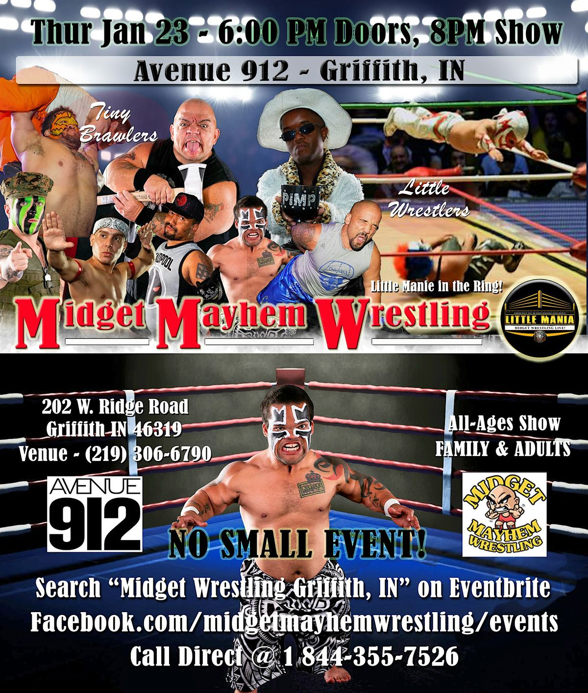 Midget Mayhem Wrestling Rips Through the Ring! Griffith IN (All-Ages)