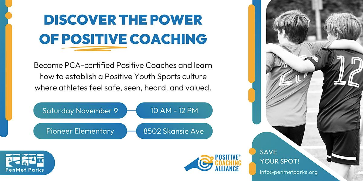 PenMet Parks: Youth Coaching Workshop w\/ Positive Coaching Alliance - 11\/9