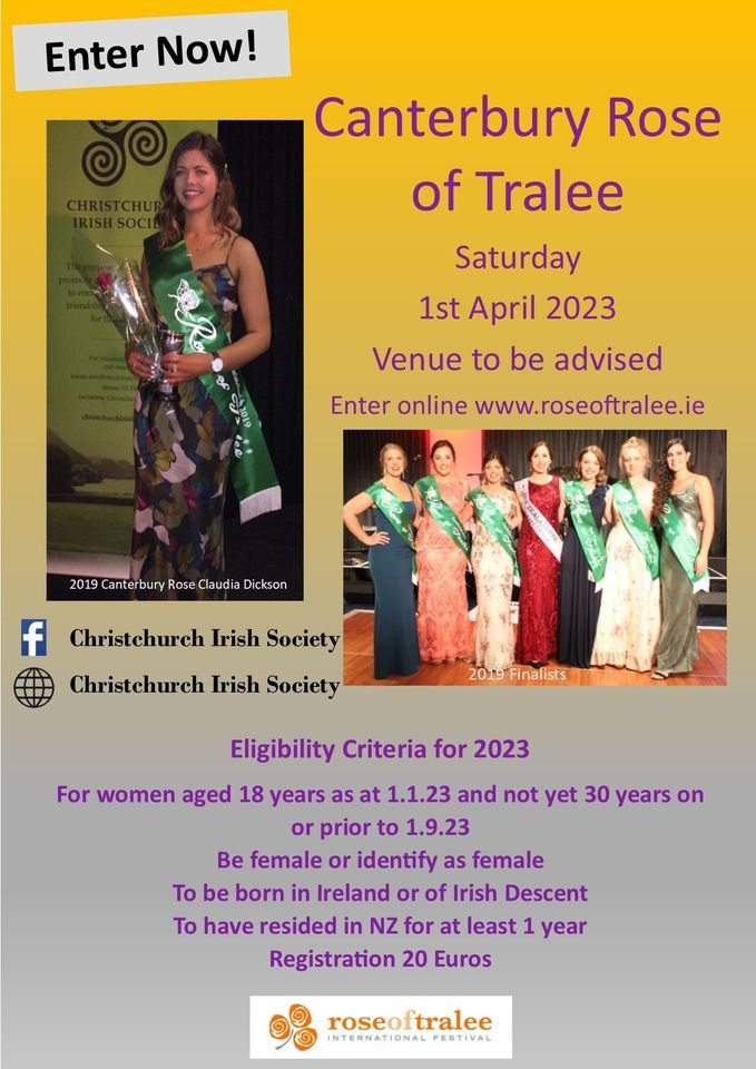 Canterbury Rose of Tralee, Christchurch Irish Society, 1 April 2025