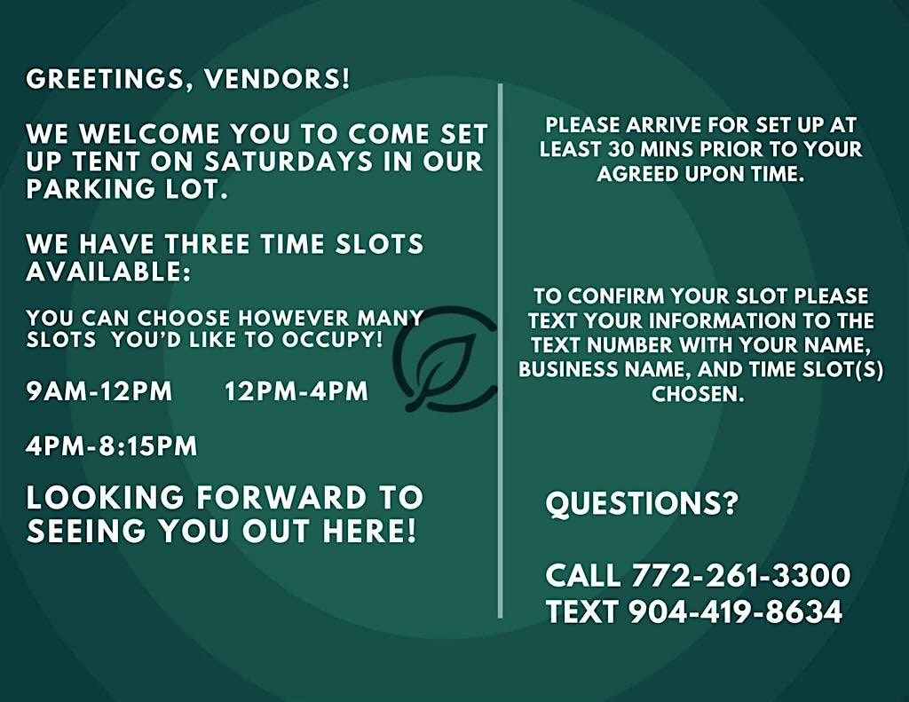 FREE Weekly Artisan Vendor Spots | Curaleaf (PSL)