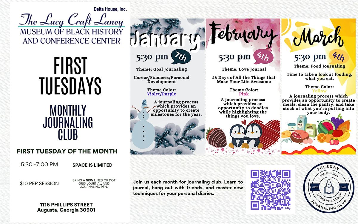 February 4  First Tuesdays Journaling Club at Lucy Laney Museum