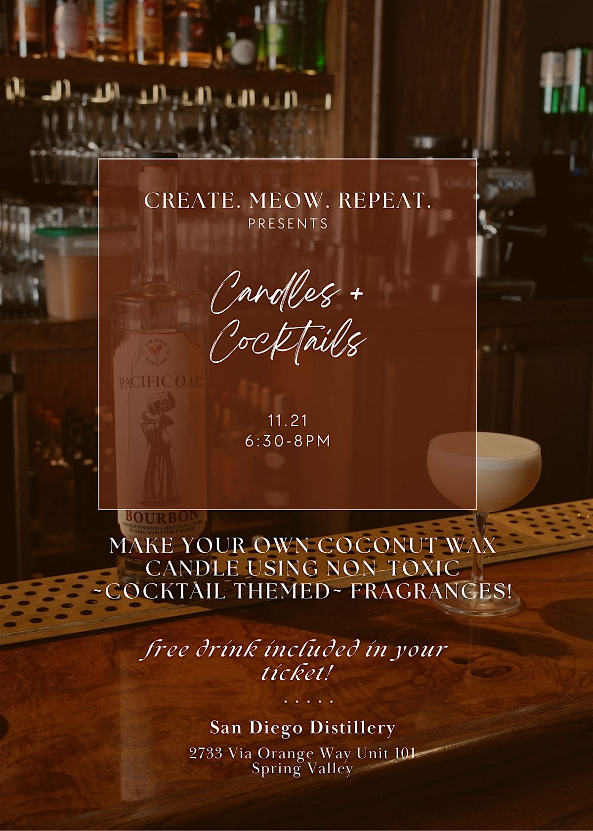 Candles & Cocktails: candle making class at San Diego Distillery!
