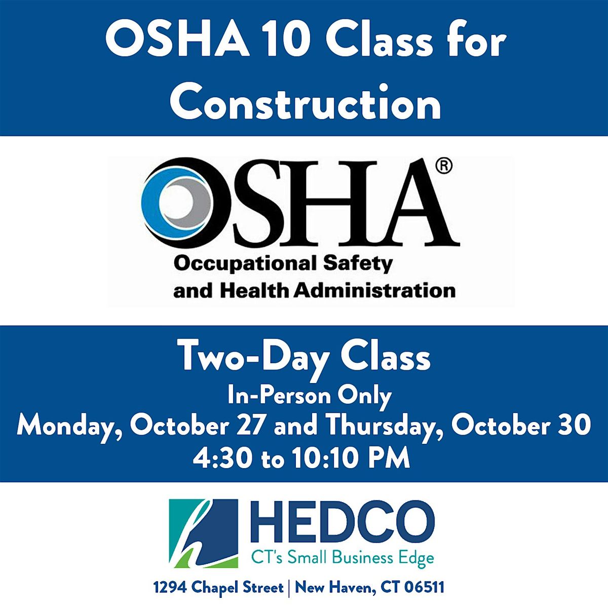 October OSHA 10-Hour Construction Training Class in New Haven