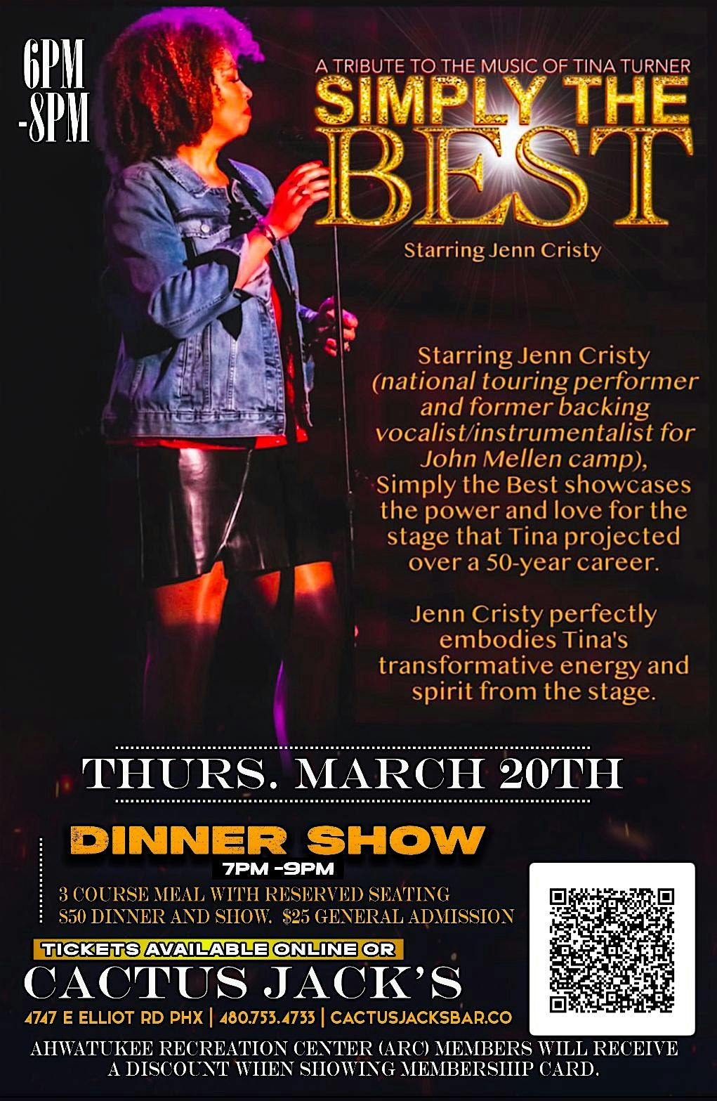 Simply The Best! A Tina Turner Tribute Starring Jenn Cristy @ Cactus Jacks